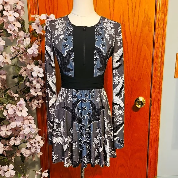 knee length dresses for ladies BCBGMAXAZRIA Black and White Patterned Halter Mini Dress